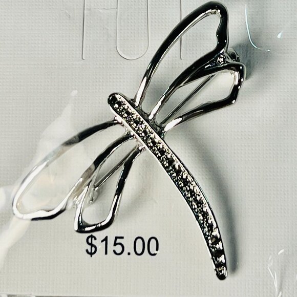 Dragonfly Silver-Tone Rhinestone Brooch Pin Jewelry Accessory - Picture 2 of 4